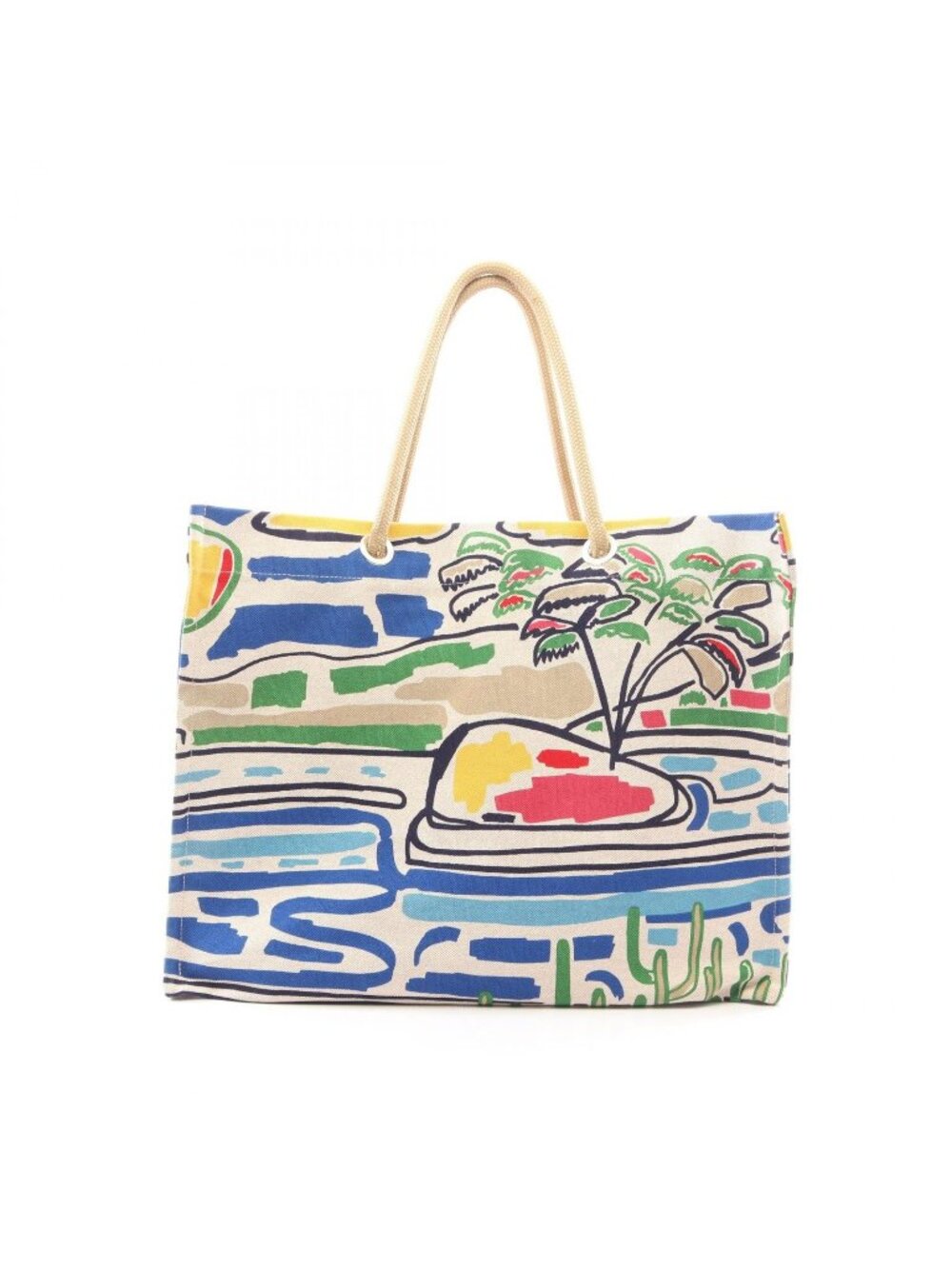 Hermes Tote Bag Beach Farniente Ecru Rouge Jaune Canvas